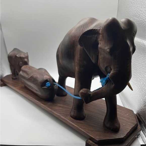 𝅺handcarved Wooden Elephant and Calf 14”